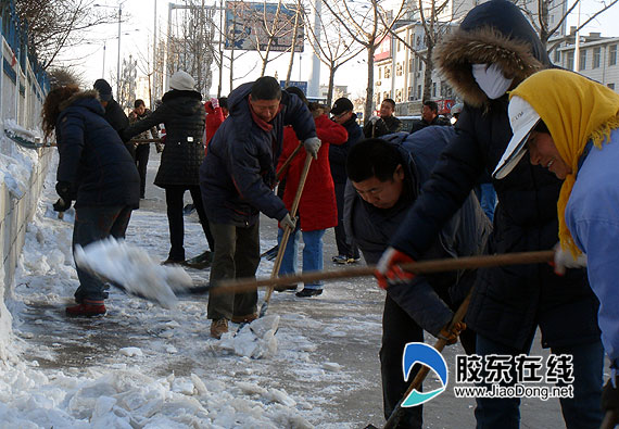 市园林处绿化工人正在南大街清理积雪