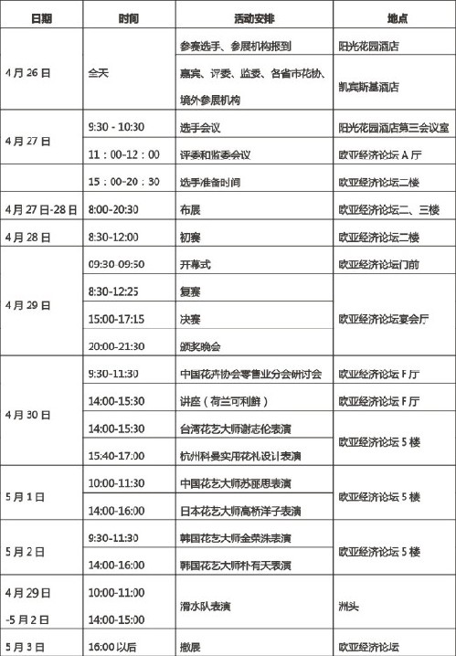 第二届中国杯插花花艺大赛赛程：