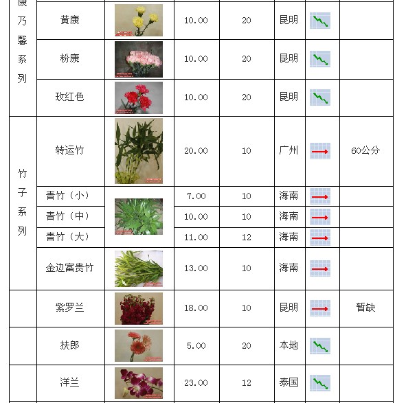 郑州陈砦花卉交易市场2009年6月2日鲜切花报价