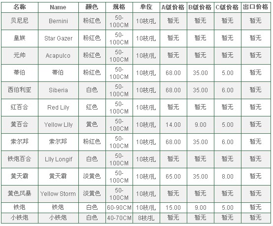 云南昆明老市场2010年5月31日百合报价信息