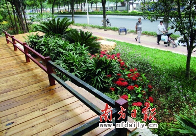 广州公园拆掉围墙新建绿地 园林美景出墙来