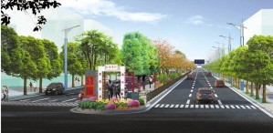 罗村文化景观大道效果图。道路绿化带融入花灯、詠春等多种本土元素。
