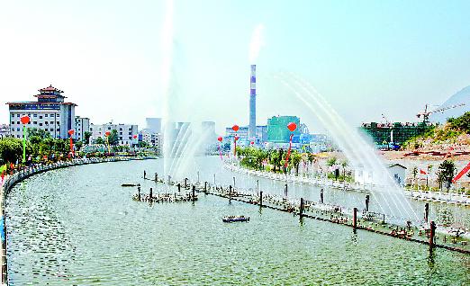 张家口戴家营河景区喷泉架“彩虹”（图）