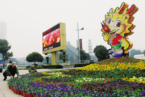 浙江绍兴“龙形”绿化小品迎新年(图)