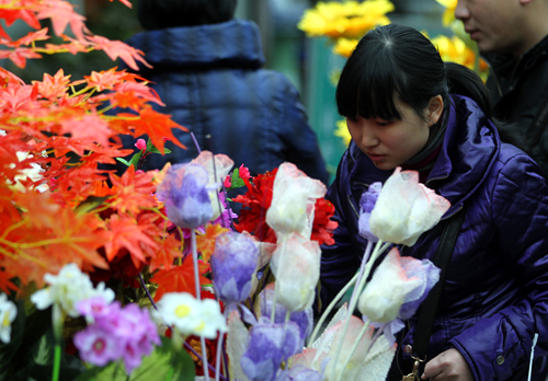 贵阳：各种绢花和高仿植物受市民欢迎