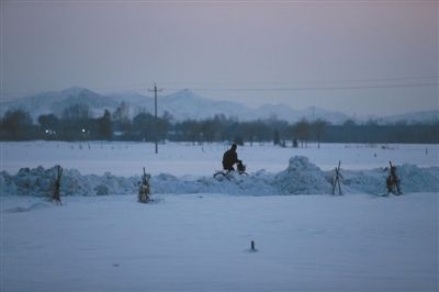 昨日，延庆县，一路人从雪堆中穿行。