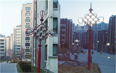 银川：“中国结”造型路灯扮靓小区（图）