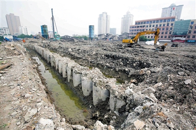 玉海文化游览区开工近一年后，建设工程地基已完工