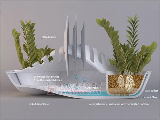 碟架花盆为厨房增加一抹绿色
