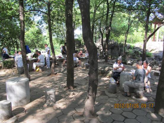 湖南冷水江市红日岭公园新装10套石桌凳