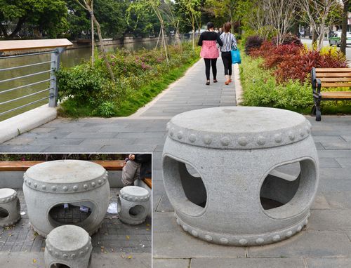 福州市鼓楼区公益路旁晋安河木栈道石凳被偷