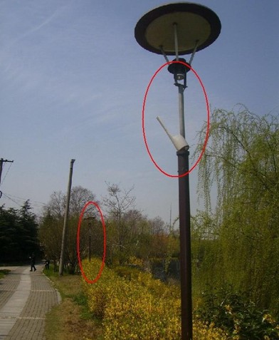 南京秦淮河风光带河畔两盏路灯遭人砸毁
