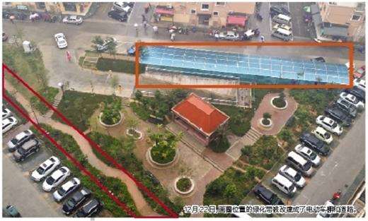 广西南宁:草皮又被铲除 绿化带变车棚