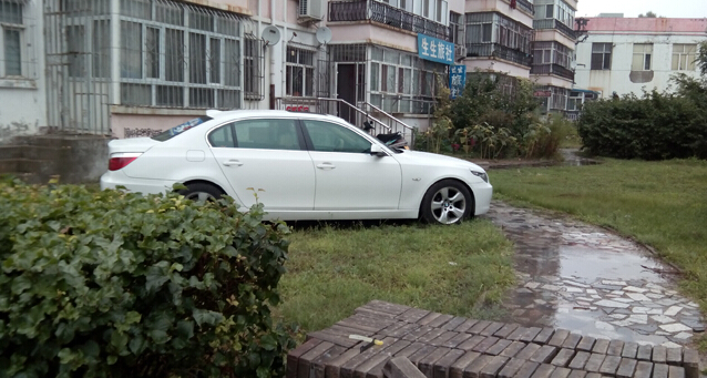 车辆停驻在小区草坪